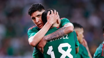 HOUSTON, TEXAS - JUNE 25: Luis Ch�vez #18 of Mexico celebrates his goal against team Honduras with Edson �lvarez #4 during the second half of the Concacaf Gold Cup match at NRG Stadium on June 25, 2023 in Houston, Texas.   Carmen Mandato/Getty Images/AFP (Photo by Carmen Mandato / GETTY IMAGES NORTH AMERICA / Getty Images via AFP)