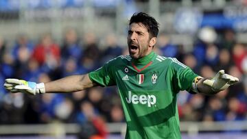 Gianluigi Buffon reacts to action at the other end of the pitch