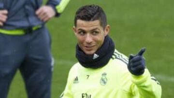 Cristiano, durante un entrenamiento del Madrid.