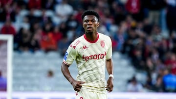 Aurelien TCHOUAMENI of AS Monaco during the Ligue 1 match between Lille and Monaco on May 6, 2022 in Lille, France. (Photo by Hugo Pfeiffer/Icon Sport via Getty Images)