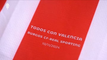 10-11-24. INSCRIPCIÓN QUE LUCIRÁ EL SPORTING EN SUS CAMISETAS DURANTE EL PARTIDO EN BURGOS.