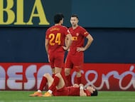 Los jugadores del Valencia, en Vila-real.
