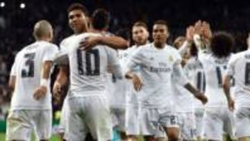 Real Madrid celebrando un gol de Liga.