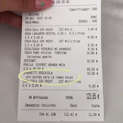 El insulto a una clienta en el ticket de un camarero de Valencia