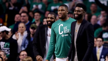 Kyrie Irving, Guerschon Yabusele y Jaylen Brown.