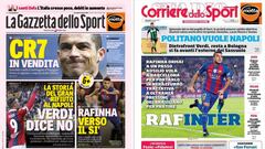 Portadas de los diarios La Gazzetta dello sport y Corriere dello Sport del 17 de enero de 2018.