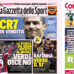 Rafinha, en las portadas de La Gazzetta e Il Corriere dello Sport
