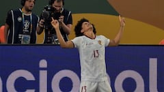 Venezuela's midfielder Eduard Bello celebrates after scoring during the 2026 FIFA World Cup South American qualification football match between Brazil and Venezuela at the Arena Pantanal stadium in Cuiaba, Mato Grosso State, Brazil, on October 12, 2023. (Photo by NELSON ALMEIDA / AFP)