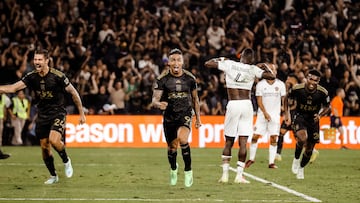 Cristian Arango celebrating his goal with Los Angeles FC to qualify for the MLS conference finals.