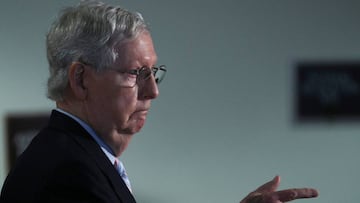 Senate Majority Leader Mitch McConnell (R-KY) speaks to news reporters following a series of meetings on efforts to pass new coronavirus aid legislation on Capitol Hill in Washington in Washington, U.S., July 28, 2020. REUTERS/Tom Brenner