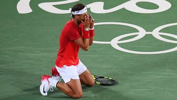 Rafa Nadal, tras ganar la final de dobles con Marc L&oacute;pez. 