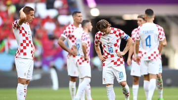 AL KHOR, QATAR - NOVEMBER 23: Luka Modric of Croatia reacts during the FIFA World Cup Qatar 2022 Group F match between Morocco and Croatia at Al Bayt Stadium on November 23, 2022 in Al Khor, Qatar. (Photo by Michael Regan - FIFA/FIFA via Getty Images)