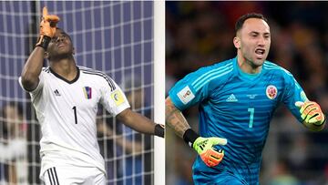 Wuilker Faríñez y David Ospina en partidos con las Selecciones de Venezuela y Colombia respectivamente