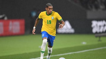 TOKYO, JAPAN - JUNE 06: Raphinha of Brazil in action during the international friendly match between Japan and Brazil at National Stadium on June 06, 2022 in Tokyo, Japan. (Photo by Masashi Hara/Getty Images)