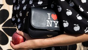 A purse from Kate Spade's Fall 2021 limited-edition I Love NY capsule collection is seen at the Kate Spade New York Fashion Week installation in Manhattan, New York City, U.S., September 8, 2021.