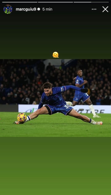 Marc Guiu, jugador del Chelsea, publica en su cuenta de Instagram el resbaln sufrido ante el West Ham.