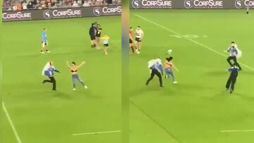 Salta una espontánea en sujetador al campo y lo que le sucede es muy criticado