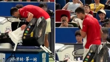 La secuencia de Djokovic vomitando dos veces en pleno partido en Shanghai: hay mucha indignación