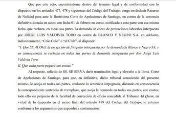 Extracto del recurso presentado por Jorge Valdivia.