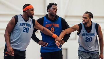 Guerschon Yabusele, OG Anunoby y Tosan Evbuomwan, de los New York Knicks.