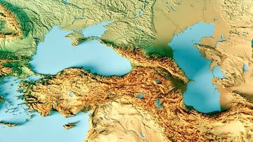 3D Render of a Topographic Map of Europe, India and Middle East.
All source data is in the public domain.
Color and Water texture: Made with Natural Earth.
http://www.naturalearthdata.com/downloads/10m-raster-data/10m-cross-blend-hypso/
http://www.naturalearthdata.com/downloads/110m-physical-vectors/
Relief texture: GMTED 2010 data courtesy of USGS. URL of source image:
https://topotools.cr.usgs.gov/gmted_viewer/viewer.htm