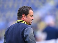 Santiago Banos of America during the Semi-Final second leg match between America and Cruz Azul as part of the Liga BBVA MX, Torneo Clausura 2025 at Ciudad de los Deportes Stadium on May 18, 2025 in Mexico City, Mexico.