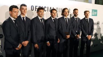 Equipo de España. Roberto Bautista, Carlos Gimeno (sparring),Sergi Brugera, Rafa Nadal, Feliciano López, Marcel Granollers y Pablo Carreño.