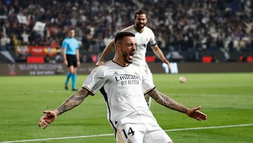 Soccer Football - Spanish Super Cup - Semi Final - Real Madrid v Atletico Madrid - Al-Awwal Park, Riyadh, Saudi Arabia - January 10, 2024 Real Madrid's Joselu celebrates after Atletico Madrid's Stefan Savic scores an own goal and Real Madrid fourth goal REUTERS/Juan Medina