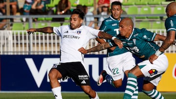 Futbol, Santiago Wanderers vs Colo Colo
Fecha 2. Fase de grupos Copa Chile 2025.
El jugador de Colo Colo, Marcos Bolados, izquierda, controla la pelota durante el partido del grupo B de la Copa Chile disputado en el estadio Elias Figueroa de Valparaiso,Chile.
03/02/2025
Martin Thomas/Photosport
Left,
Football, Santiago Wanderers vs Colo Colo.
Second date, Copa Chile 2025.
Cool Colo’s player Marcos Bolados, controls the ball during a Group B match of the Copa Chile championship held at the Elias Figueroa stadium in Valparaiso, Chile.
03/02/2025
Martin Thomas/Photosport