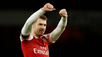 FILE PHOTO: Soccer Football - Premier League - Arsenal v Fulham - Emirates Stadium, London, Britain - January 1, 2019 Arsenal's Aaron Ramsey celebrates after the match Action Images via Reuters/John Sibley EDITORIAL USE ONLY. No use w