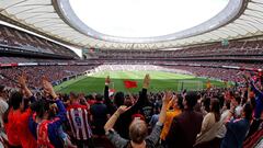 Vista general de la grada del estadio Wanda Metrpolitano, el f&uacute;tbol femenino vive este domingo el choque entre los dos equipos punteros de la Liga Iberdrola, con el enfrentamiento entre el Atl&eacute;tico de Madrid y el Barcelona, donde se espera b