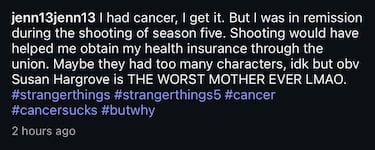 La actriz de ‘Stranger Things’ que cree que no estuvo en el final por tener cáncer: “Rodar me hubiera ayudado”