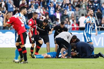 En el minuto 42 del encuentro de ida del play off de ascenso a Primera Divisi車n, ?lex Berganti?os sufri車 un aparatoso choque con Pedraza, por lo que tuvo que ser retirado en camilla y trasladado a un hospital. Tras una primera exploraci車n, los servicios m谷dicos del club indicaban que el jugador se encontraba bien.
