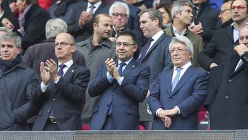 Josep Maria Bartomeu and Enrique Cerezo, the presidents of FC Barcelona and Atletico Madrid during the match between FC Barcelona against Atletico Madrid, for the round 27 of the Liga Santander, played at Camp Nou Stadium on 4th March 2018 in Barcelona, S