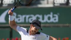 Andy Murray gives his racket the treatment at Indian Wells. 
