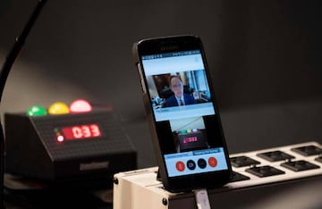 US Senator Pat Toomey (R-PA) ask a question by video conference during a Senate Finance Committee hearing on "COVID-19 and Beyond