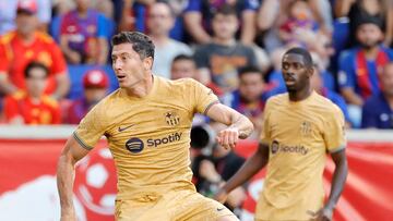 Lewandowski dispara a puerta en el Red Bull-Barça del pasado domingo en Nueva York.