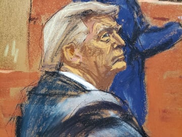 A courtroom sketch of the 45th President of the United States of America.