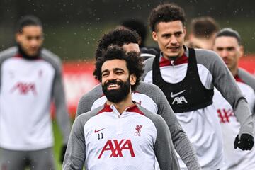 Salah, durante el ultimo entrenamiento del Liverpool.