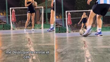 La chica le dice que si no marca el penalti le tiene que dejar que ‘espíe’ su móvil: vean cómo lo tiró ‘Montiel’...