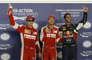 Kimi Raikkonen, Sebastian Vettel y Daniel Ricciardo.