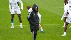 Carlo Ancelotti, durante el entrenamiento del Real Madrid en la Ciudad Deportiva de Valdebebas.