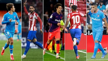 Griezmann, Matheus Cunha, João Félix, Correa y Luis Suárez, los delanteros del Atlético de Madrid.