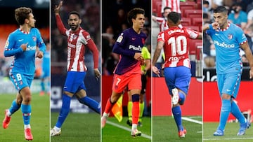 Griezmann, Matheus Cunha, Jo&atilde;o F&eacute;lix, Correa y Luis Su&aacute;rez, los delanteros del Atl&eacute;tico de Madrid.