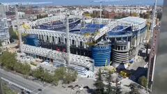 El 'timelapse' del primer izado de la cercha del techo retráctil del Nuevo Bernabéu
