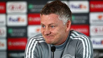 MANCHESTER, ENGLAND - FEBRUARY 26: Ole Gunnar Solskjaer, Manager of Manchester United looks on during a press conference ahead of their UEFA Europa League round of 32 second leg match against Club Brugge at Aon Training Complex on February 26, 2020 in Man