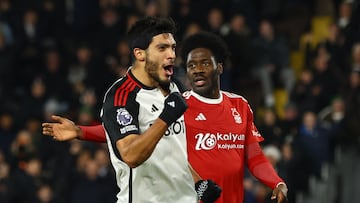 Soccer Football - Premier League - Fulham v Nottingham Forest - Craven Cottage, London, Britain - December 6, 2023 Fulham's Raul Jimenez celebrates scoring their second goal Action Images via Reuters/Paul Childs NO USE WITH UNAUTHORIZED AUDIO, VIDEO, DATA, FIXTURE LISTS, CLUB/LEAGUE LOGOS OR 'LIVE' SERVICES. ONLINE IN-MATCH USE LIMITED TO 45 IMAGES, NO VIDEO EMULATION. NO USE IN BETTING, GAMES OR SINGLE CLUB/LEAGUE/PLAYER PUBLICATIONS.