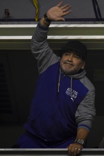 Diego Armando Maradona supporting Boca Juniors at La Bombonera.