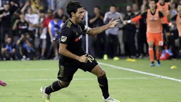 Los Angeles FC&#039;s Carlos Vela (10) celebrates after scoring against the Los Angeles Galaxy during the second half of an MLS soccer match Sunday, Aug. 25, 2019, in Los Angeles. (AP Photo/Marcio Jose Sanchez)
