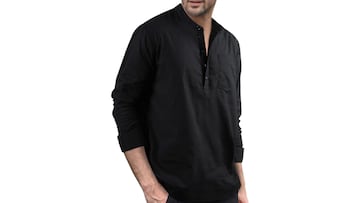 Camisa de lino con cuello mao de color negro para hombre en Amazon